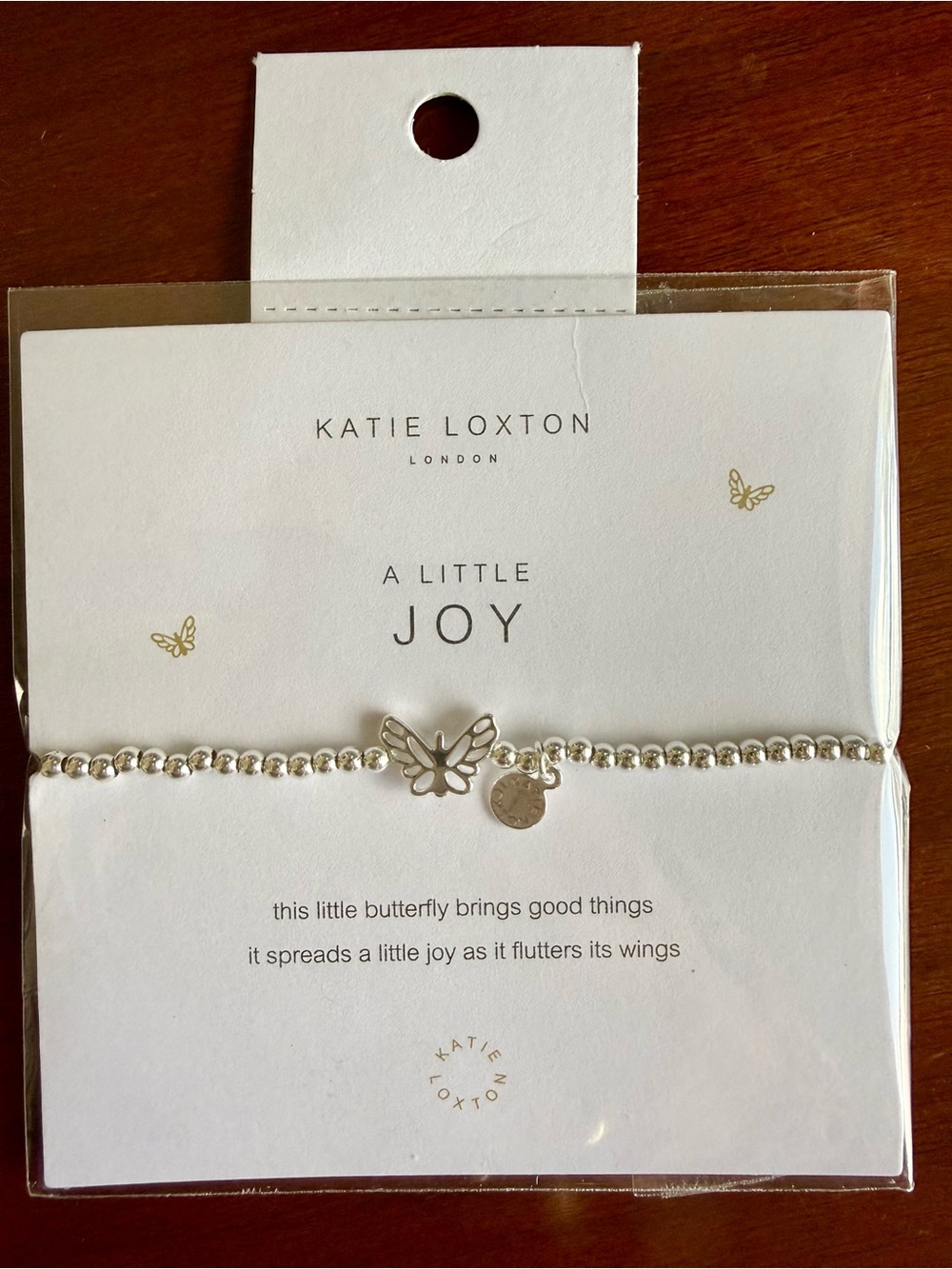 NWT Katie Loxton a little Joy Bracelet, silver butterfly.